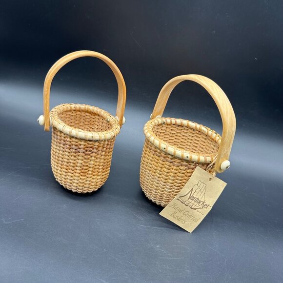 Nantucket Other - Vintage Nantucket Baskets Handcrafted Woven Swing Handle Set of 2 Boho Farmhouse